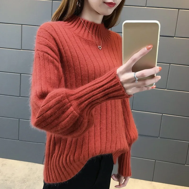 

Women Warm Knitted Sweaters Autumn Winter Thicken Turtleneck Sweater Fashion Lantern Sleeve Female Casual Basic Pullovers