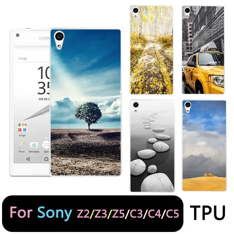 QMSWEI TPU Clear Soft Phone Case For Sony Z3 Z2 Z5 Z4 Transparent View Tree Sky Cloud Back Cover C3 C4 C5 Free Shipping |
