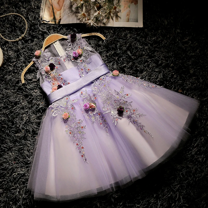 Purple dress bridesmaid kids 3d flower girl gown in wedding gorgeous prom mini dresses evening party 2018 performance communion | Детская