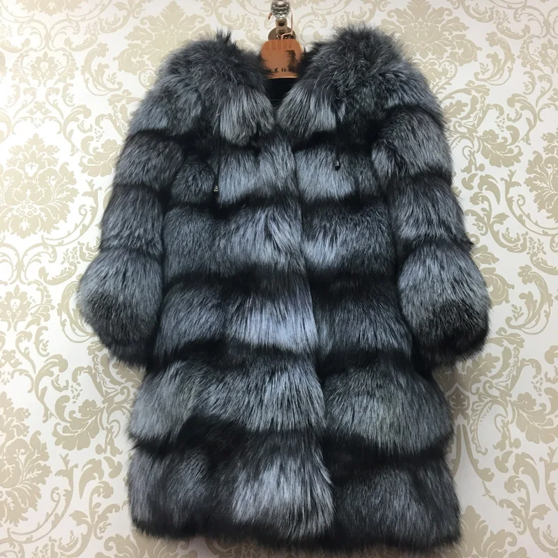 2021 реальные черно бурой лисицы/красный меха лисы длинное пальто Новая мода 100%