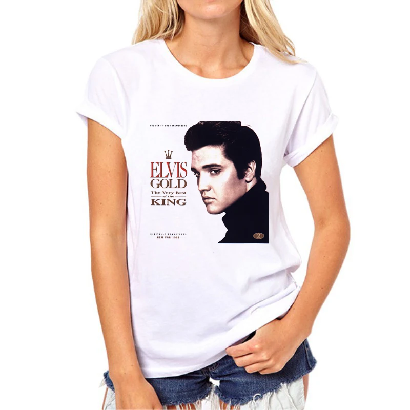 Elvis Presley Print Women T shirt Fashion Casual Funny TShirt White Harajuku Hipster Street Hip Hop Top Tee 72N-1# | Женская одежда
