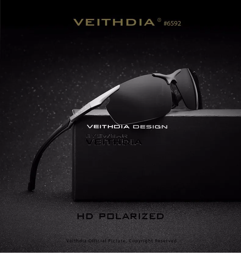 Мужские солнцезащитные очки VEITHDIA, из алюминиево-магниевого сплава с поляризационными стеклами, степень защиты UV400, модель 6592