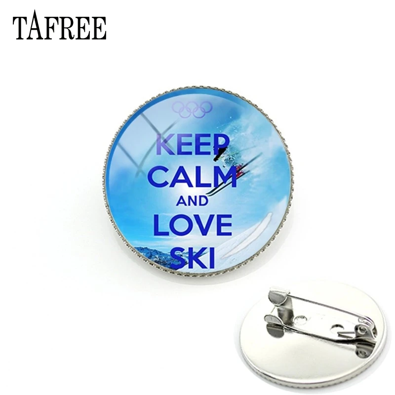 TAFREE, модные ювелирные изделия, Для Любителей сноубординга, круглые серебряные металлические нагрудные булавки, лыжный проект, стеклянные круглые булавки, значок, подарок, SG06 - Окраска металла: SG02