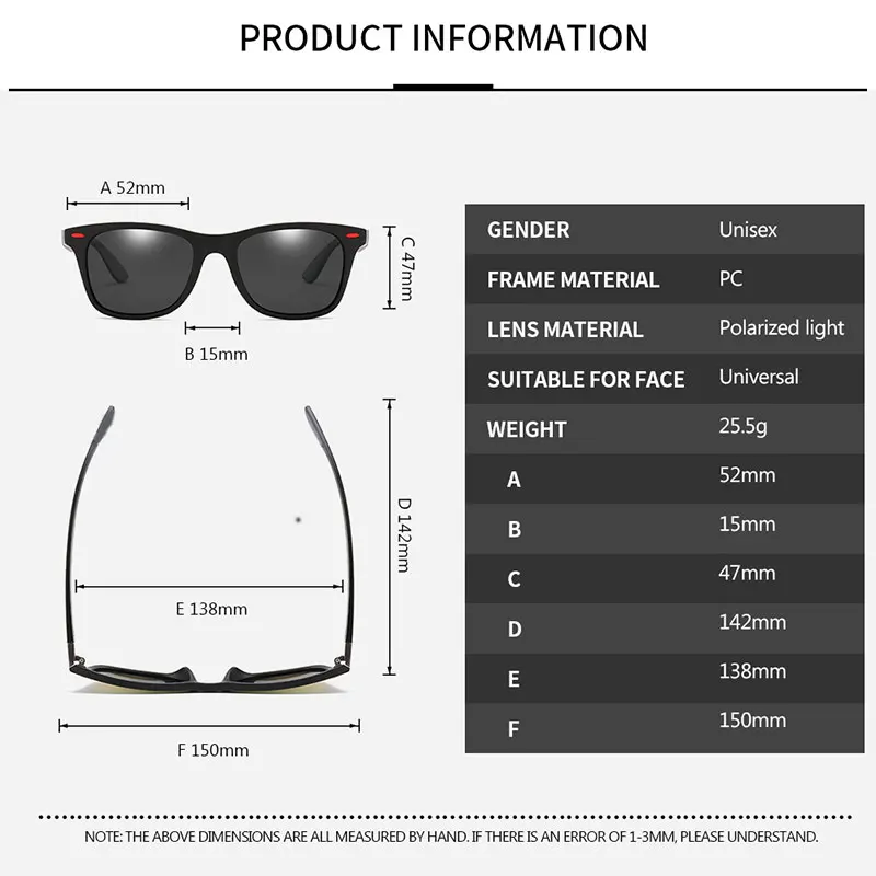 

BRAND DESIGN Classic Polarized Sunglasses Men Women Driving Square Frame Sun Glasses Male Goggle UV400 Gafas De Sol