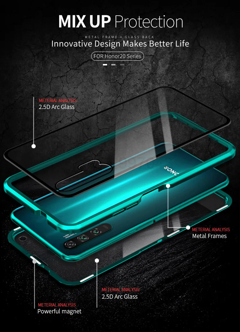 Роскошный 360 полный корпус Магнитный стеклянный чехол для huawei Honor 20 Pro Nova 5T прозрачный металлический бампер задняя крышка huawei Nova 5t чехол