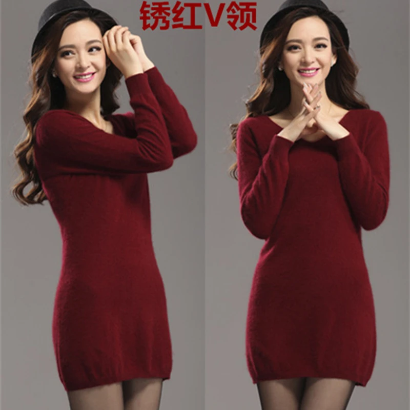 Autumn Winter Sweater Fashion 100% Mink Cashmere Long Women Dress Slim Warm Sweaters Knitted Pullovers Tops Female | Женская одежда