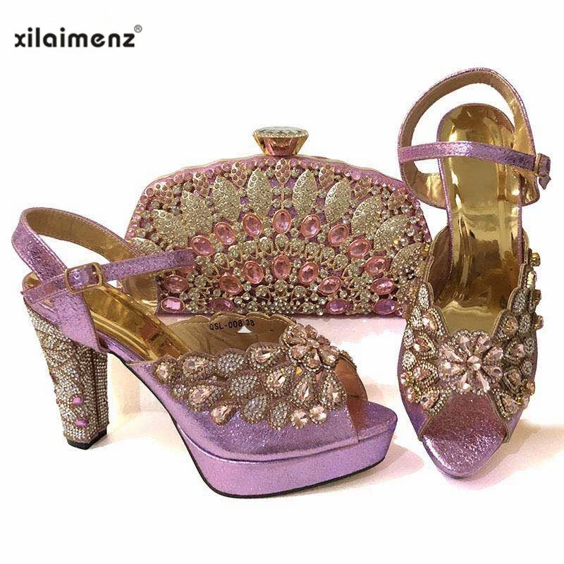 

Onion Hot Sale Italian New Design Ladies Matching Shoe and Bag Nigerian Women Shoes and Bags Set for Party with Shining Crystal