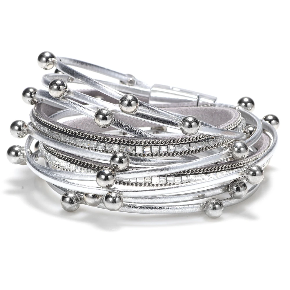 

3 Color Fashion Multiple Layers Charm Bracelet For Women Vintage Leather Bracelets & Bangle Lady Party Jewelry Wholesale