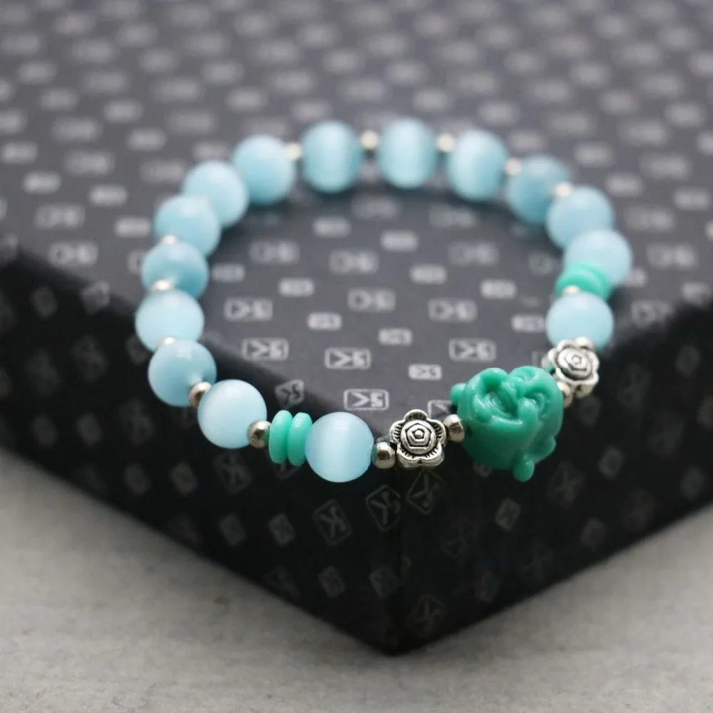 В этническом стиле небесно-голубой &quotкошачий глаз&quot из опала бисер камень