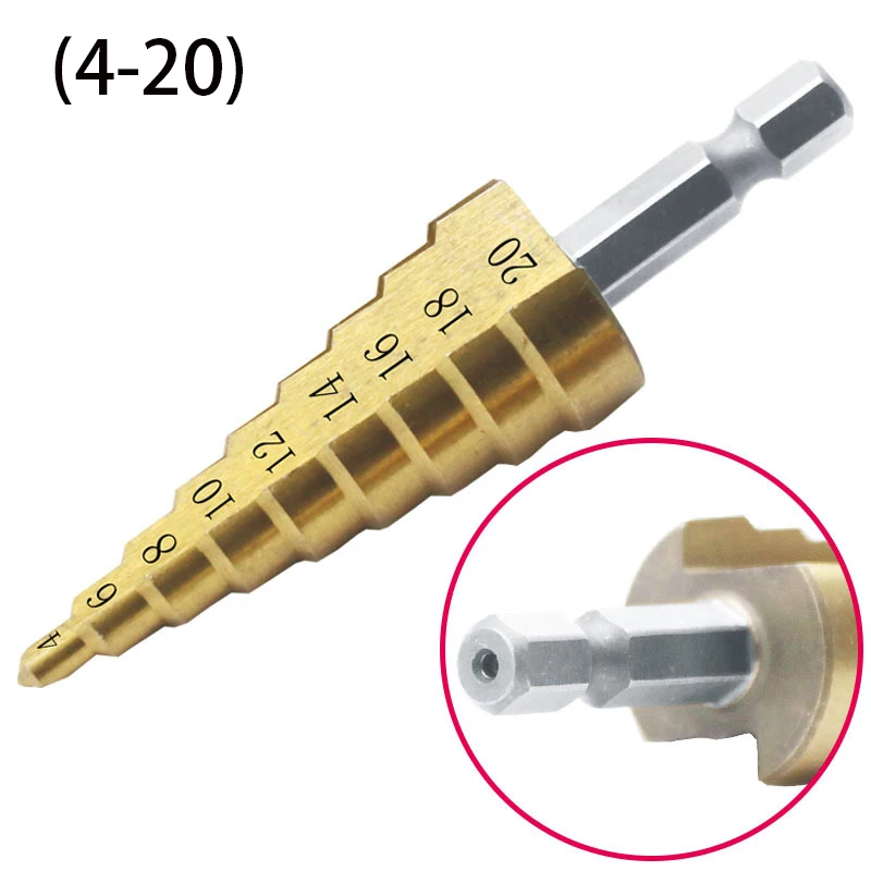4-12mm/4-20mm/4-32mm Step Drills Cone HSS 4241 Steel Large Titanium Coated Metal Drill Bit Cut Tool Set Hole Cutter Wholesale |