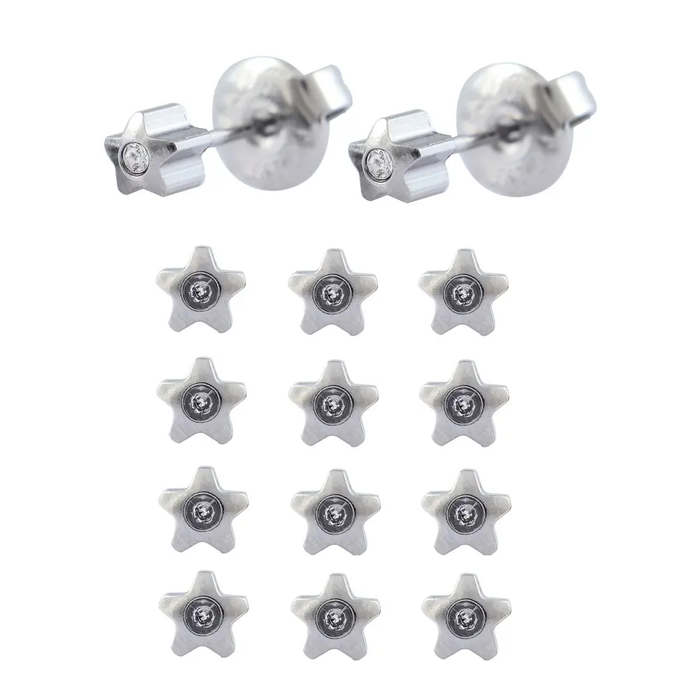 SS 4mm Star with Gem 12 пар хирургические стальные серьги-гвоздики смешанные цвета серьги с кристаллами ювелирные изделия различные формы Звезда Сердце Луна& жемчуг - Окраска металла: SS 4mm Star with Gem
