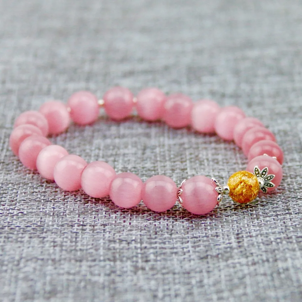 Браслет из натуральных белых/розовых опаловых бусин 7 мм настоящий