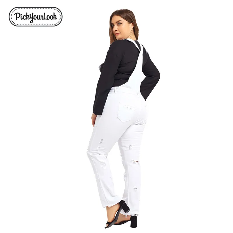 PickYourLook, женский комбинезон, большой размер, деним, рваные, белые, высокого уличного размера плюс, комбинезон, винтажные, вечерние, тонкие, женские, с поясом, моно