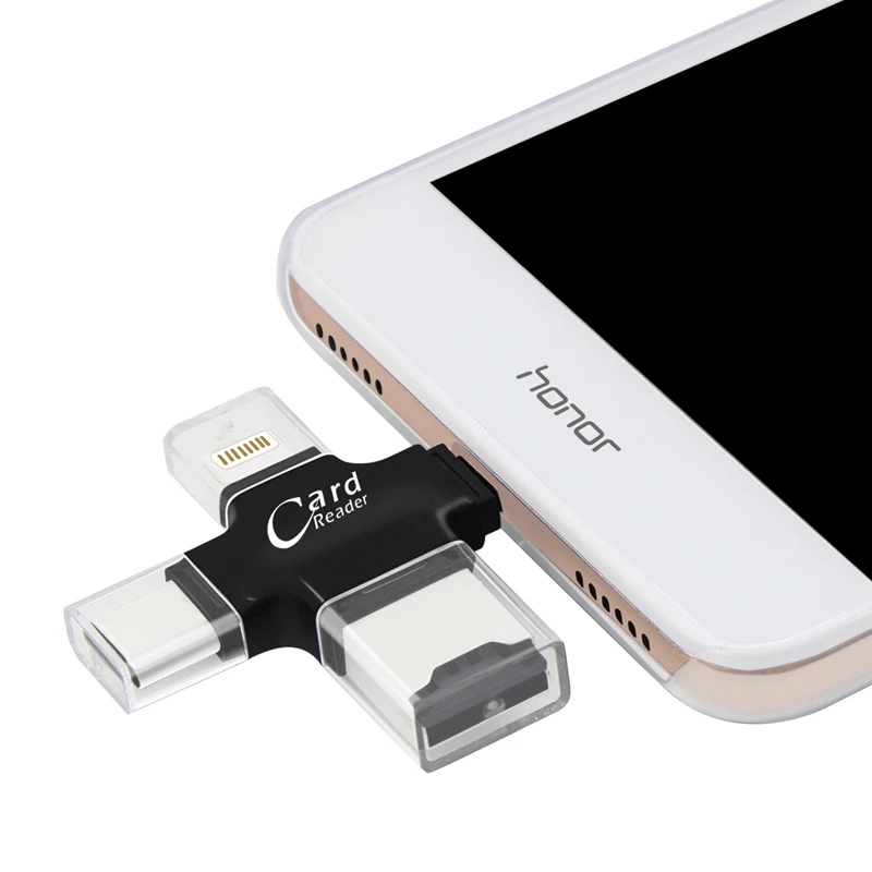 Kismo 4 в 1 Micro SD кард-ридер Lightning/type-C OTG кард-ридер для iphone 6 7 8 Plus samsung S8 S9 OnePlus 5 6