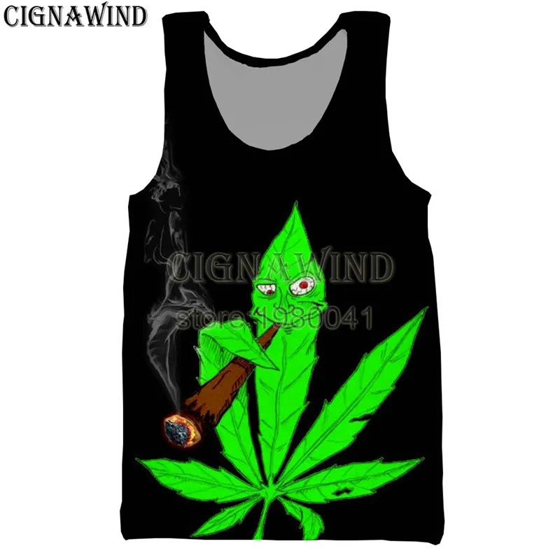 Новое поступление модная зеленая серия сорняков мужские и женские топы Забавный