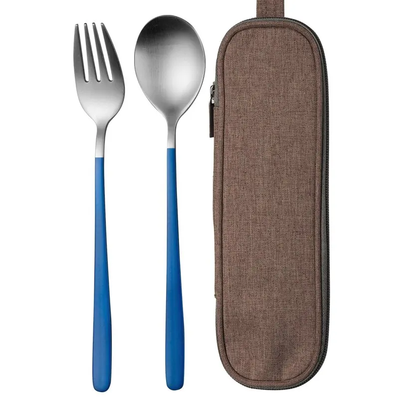 Spoon fork 2PC C JueQi походный набор посуды столовые приборы 304 нержавеющая сталь Палочки для еды посуда кухонная посуда включает нож вилка чайные ложки мешок - Цвет: Spoon fork 2PC C