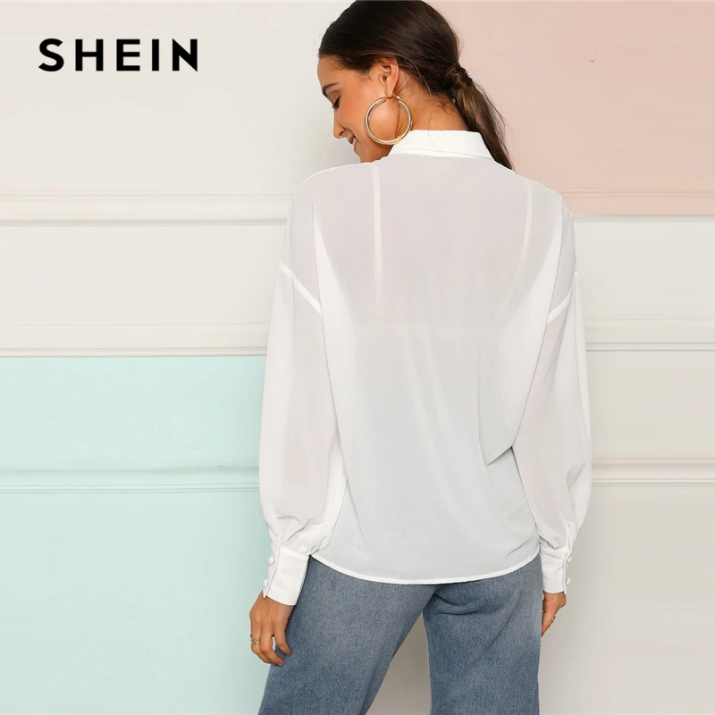 SHEIN Полупрозрачный Топ С Оригинальным Рукавом И Пуговицами, Офисная Блуза С Длинным Рукавом