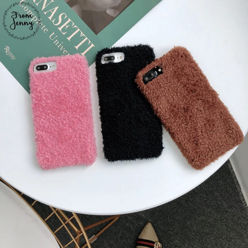 От Jenny пушистый искусственный мех кудрявые волосы Телефон чехол для iPhone 6 6s 7 7plus 8