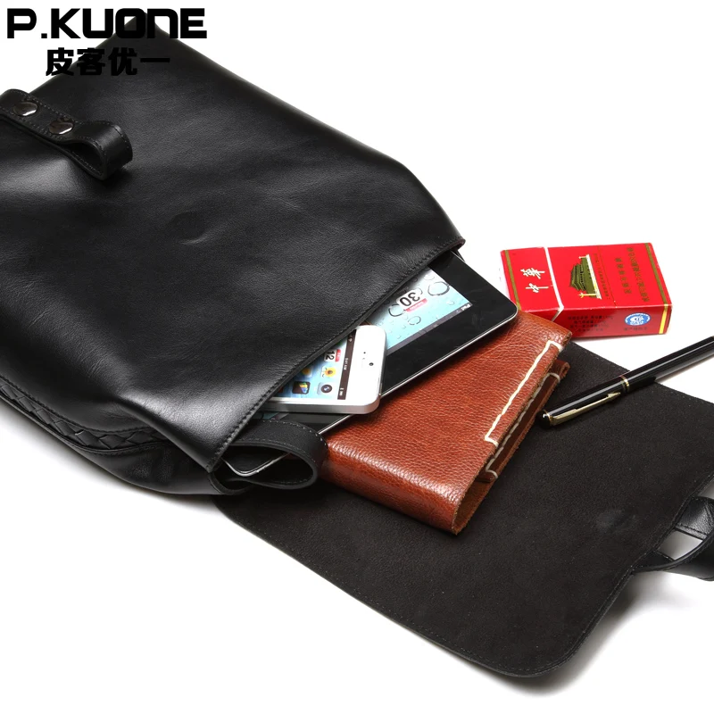 P.KUONE New fashion Men Shoulder Bags Genuine Leather Leisure Male bag The first layer of leather Messenger |