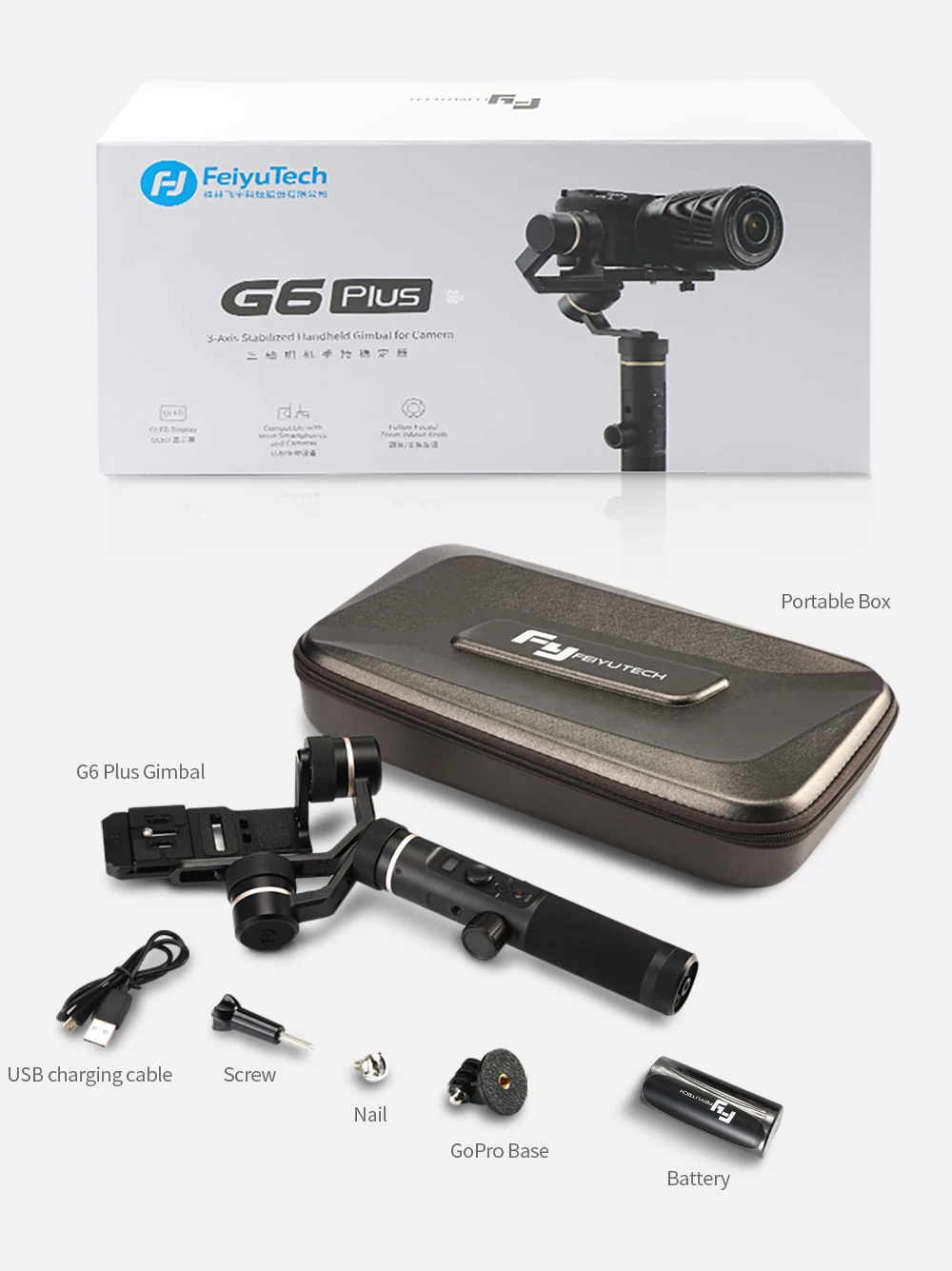 FeiyuTech Feiyu G6 Plus ударопрочный ручной карданный стабилизатор для смартфонов Gopro hero беззеркальных камер sony as6000 черный