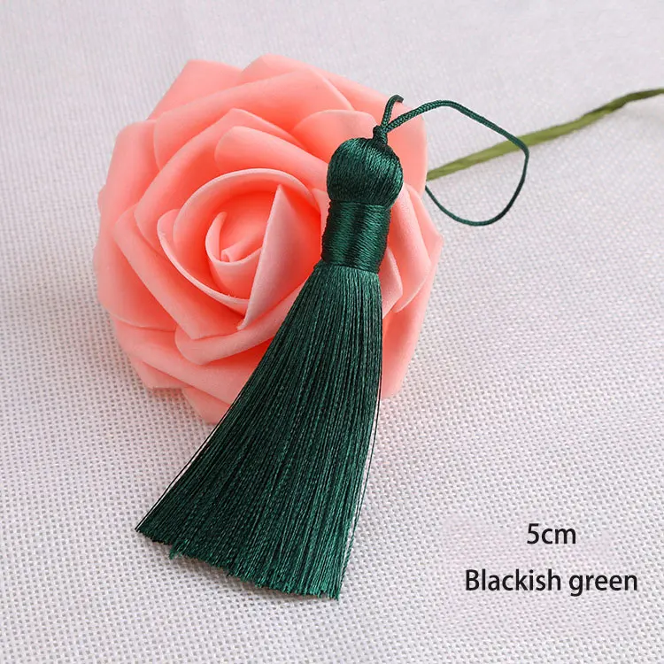 Blackish green 2 шт./лот, 5 см, короткая, толстая, шелковая кисточка, бахрома, для шитья, Банг, кисточка, отделка для ключей, кисточки для DIY, подвеска, приукрашивает занавески, аксессуары, запчасти - Цвет: Blackish green