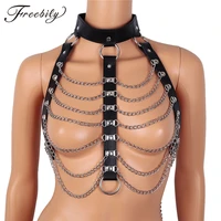 new sexy crop top women fashion backless pu chain patchwork tops seductive black hollow out tank tops party club stage wear hot