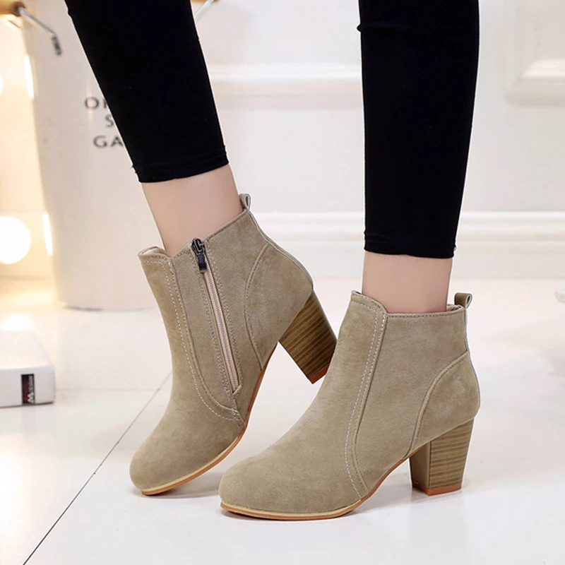 FONIRRA Women Ankle Boots Square High Heel for Woman Fashion Zip Black Autumn Winter Womens Shoes 231 | Обувь