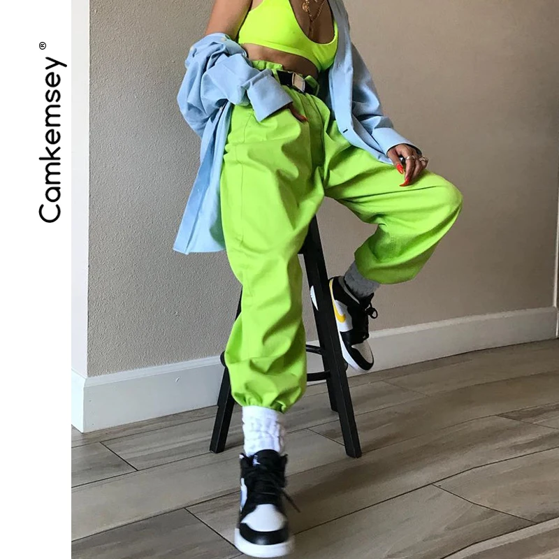 CamKemsey неоновый зеленый хип хоп уличные шаровары женские 2019 новые весенние