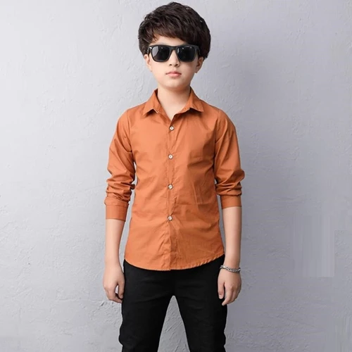 brown kids shirts Повседневные Вечерние рубашки для мальчиков-подростков Детские рубашки с длинными рукавами и отложным воротником для мальчиков топы JW3555 - Цвет: brown kids shirts