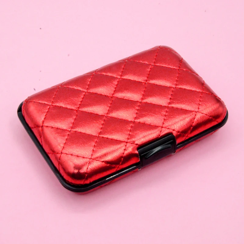 Red BONAMIE Красный Алюминиевый Rfid кошелек для женщин визитница из искусственной кожи пластиковая коробка для карт металлическая Кредитная карта и держатель для ID Чехол - Цвет: Red