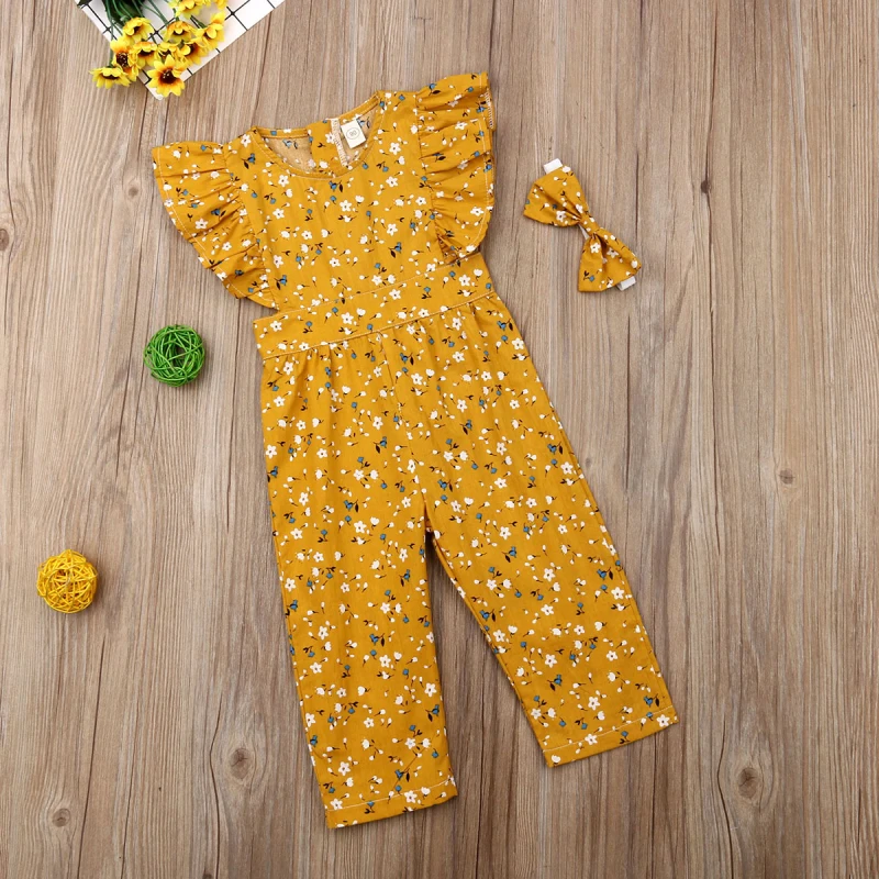 2 шт. Детская одежда для маленьких девочек Новейшая модная Желтый комбинезон с