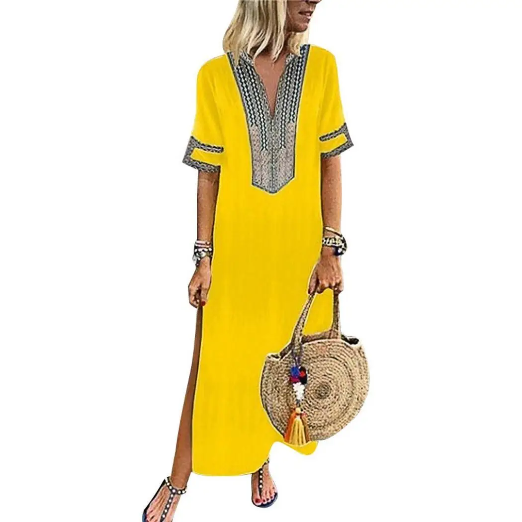 Женское повседневное летнее длинное платье с v образным вырезом и коротким