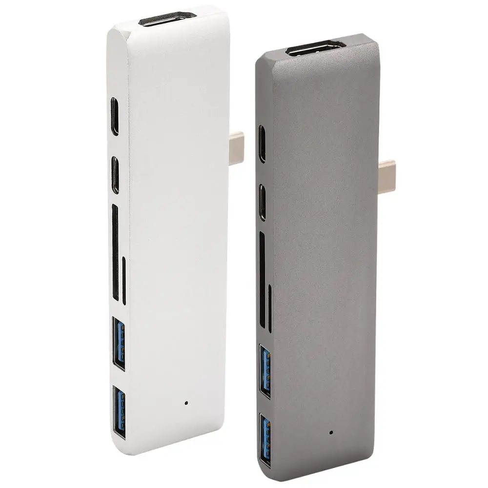 7-в-1 адаптер для чтения карт типа C с двумя USB-C-HDMI SD/TF Card Reader PD Зарядка 4K HD MacBook Pro USB 3 0