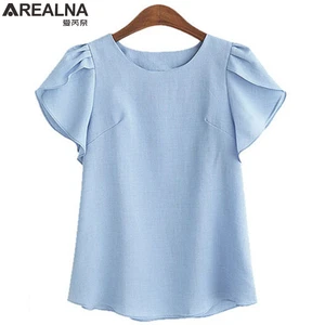 Женская шифоновая блузка с оборками, повседневная винтажная блузка большого размера с круглым вырезом, лето 2022