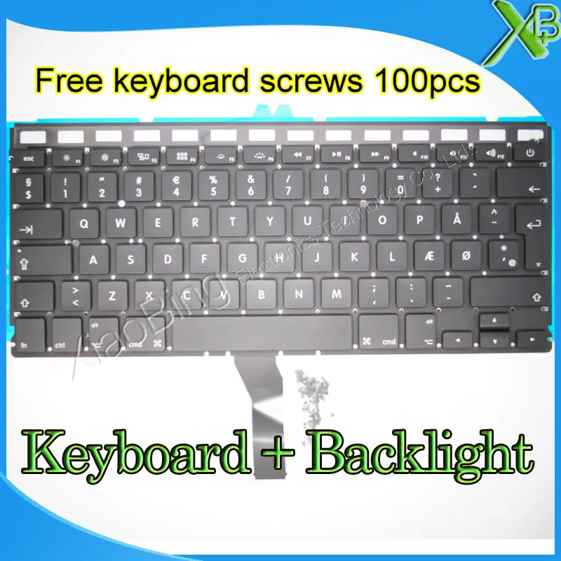 

Brand New DK Denmark keyboard+Backlight Backlit+100pcs keyboard screws For MacBook Air 13.3" A1369 A1466 2010-2015 Years