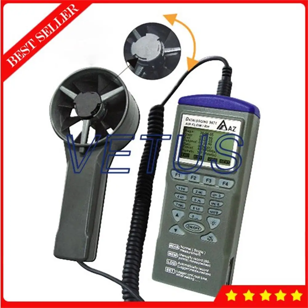AZ9671 цифровой анемометр потока Datalogger скорость ветра RH объем воздуха WB Temp. 5 в 1 с