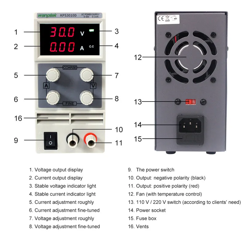 KPS3010D DC питание 30 в 10A дисплей Регулируемый цифровой импульсный источник питания регулятор напряжения 3 цифры лабораторный ремонт