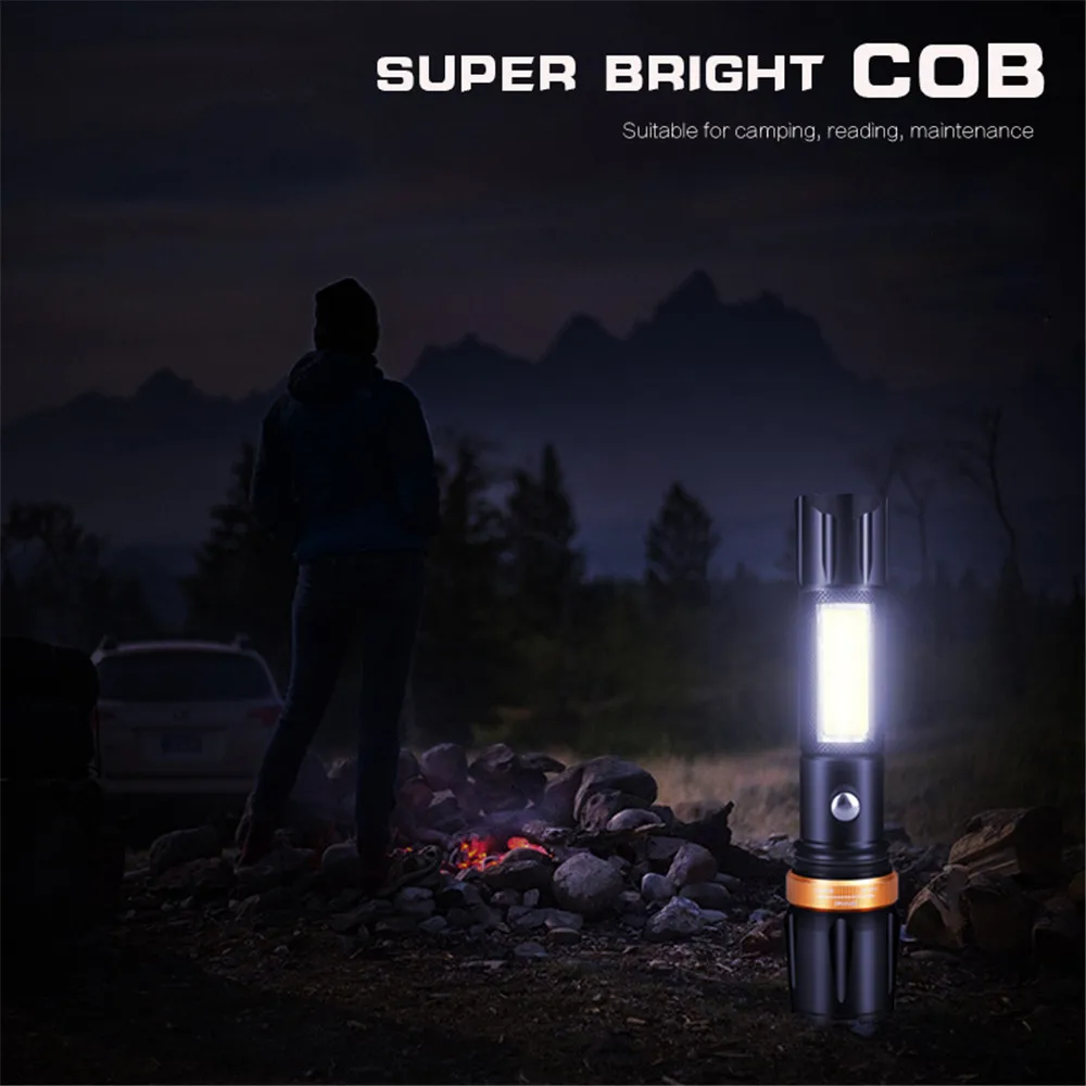 Мощный 10000лм светодиодный+ COB фонарик заряжаемый через интерфейс USB фонарь T6/L2 фонарик 5 режимов водонепроницаемый на 18650 для кемпинга туризма