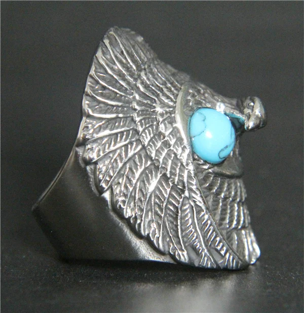 Модное байкерское кольцо Орел 2017 бирюзовое мужское модное из нержавеющей стали