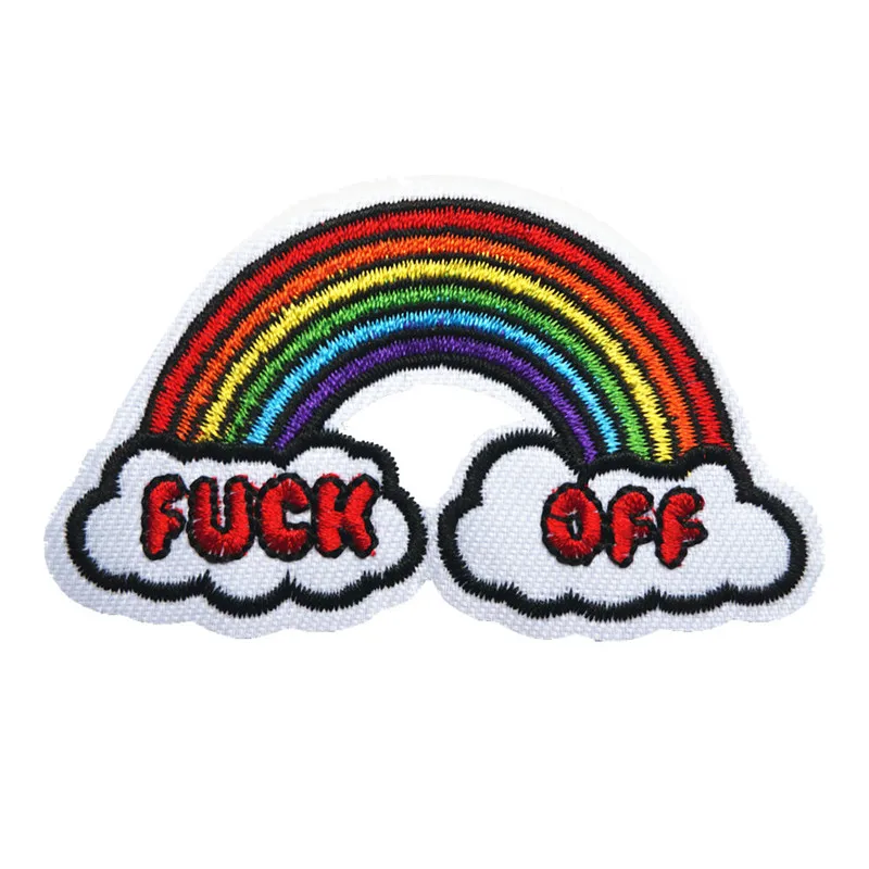 8x4 см вышитые радужные Пришивные нашивки с надписью FUC OFF значки со слоганом для