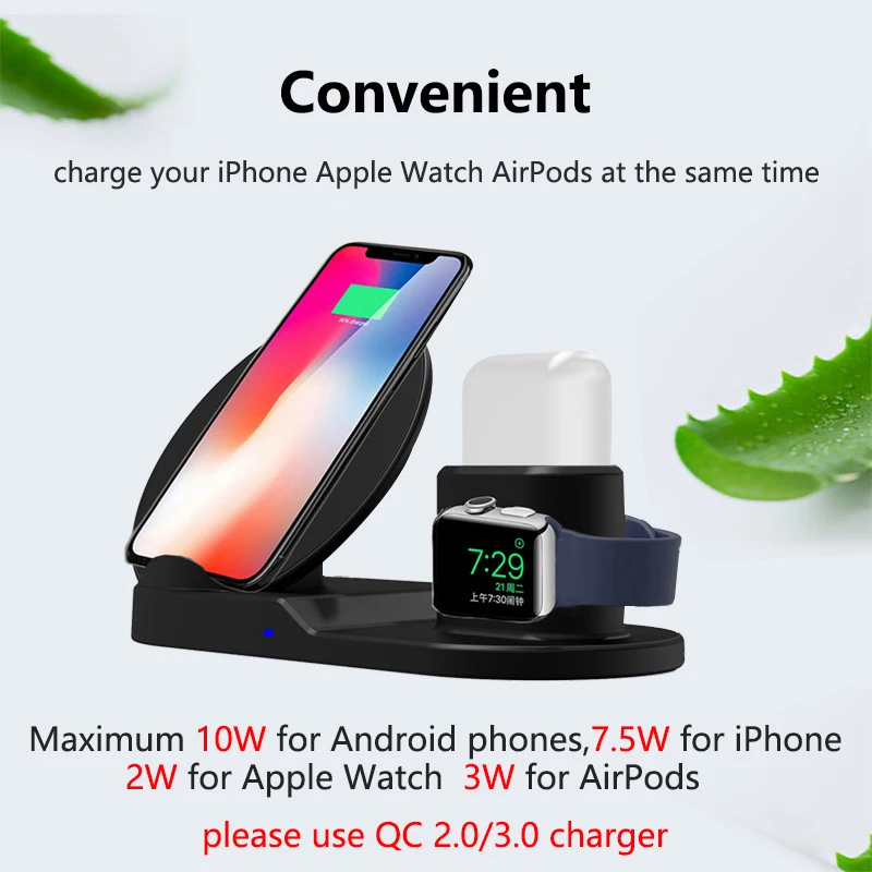 Беспроводное зарядное устройство для iPhone X XS 3 в 1 10 Вт Qi быстрая Беспроводная