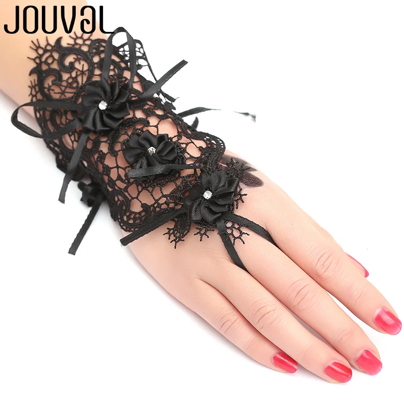 B1027BLACK JOUVAL готический браслет для женщин Черная кружевная цепочка на палец браслет и браслет Роза Шарм стимпанк ювелирные изделия женские винтажные аксессуары - Окраска металла: B1027BLACK