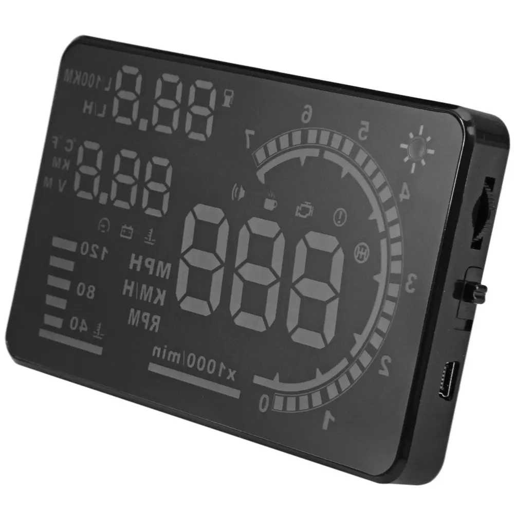 

5.5" A8 Car HUD Head Up Display Projector Automatically Start and Close Speeding Warning Fuel OBD II and EOBD Speedometers