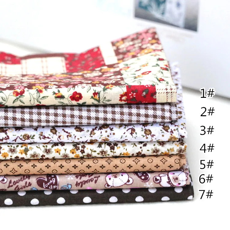 7Pcs Coffee Series 5/7/30/50 шт хлопчатобумажная ткань Ассорти нарезана так, чтобы вы смогли жира четверти набор для шитья сумка Костюмы диван автомобиль DIY Декор Материал 10/25 см - Цвет: 7Pcs Coffee Series