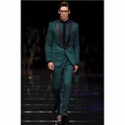 Индивидуальный пошив, Мужская шаль для жениха, черный отворот, зеленые мужские костюмы для свадьбы, Лучший человек (пиджак + брюки + галстук + платок) B927