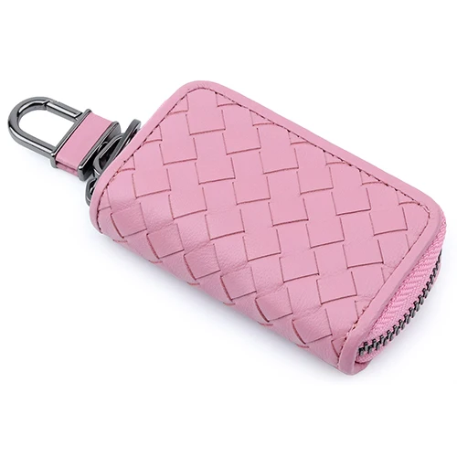 Pink Для женщин ключницы пояса из натуральной кожи мягкой овчины роскошный ручной работы Вязание Узор Женский ключи бумажник лидер - Цвет: Pink