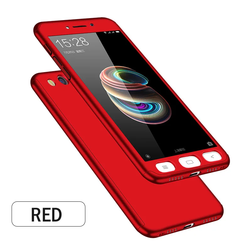 Роскошный 360 Полный чехол для телефона Xiaomi Redmi Note 5 5A Защитная крышка для экрана для Xiaomi Redmi 4X 4A Note 5 Plus чехол стекло - Цвет: Красный