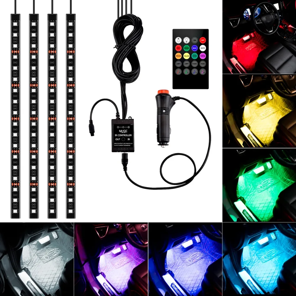 4 шт. 18 SMD дистанционное управление музыкой цветная RGB светодиодная Автомобильная