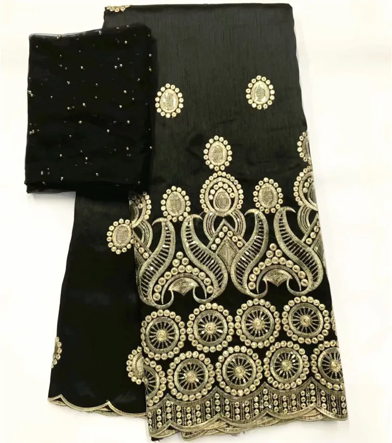 Кружевная ткань в африканском стиле черная из натурального шелка с блестками |