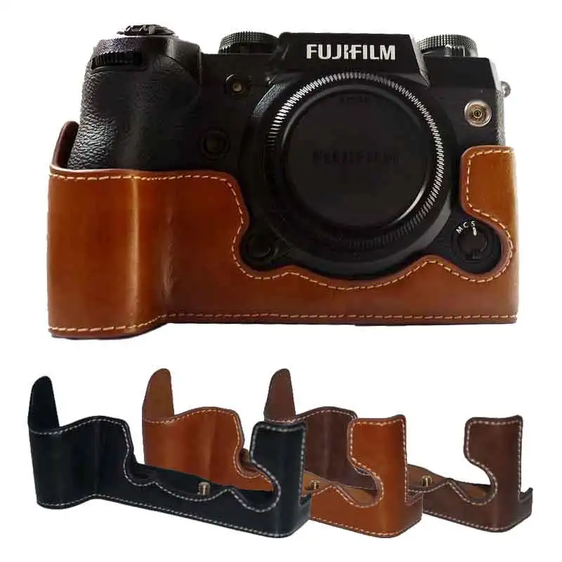 Из искусственной кожи половина тела Камера дно мешка чехол для Fujifilm Fuji XH1 X-H1 с Батарея открытие